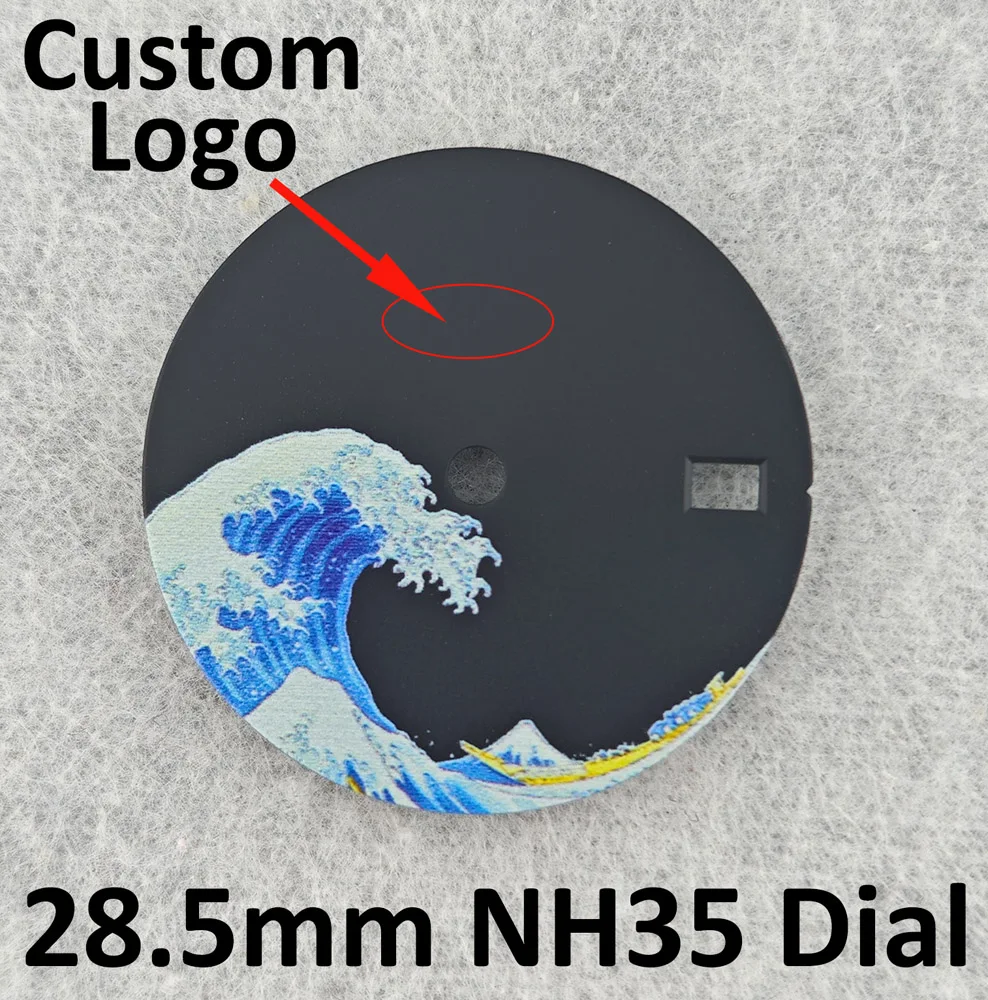 28.5mm Dial Kanagawa Wave Dial Nh35 Dial 28.5mm Surfing Wave Watch Dial Custom LOGO Suitable For NH35/36/4R6R7S Movement