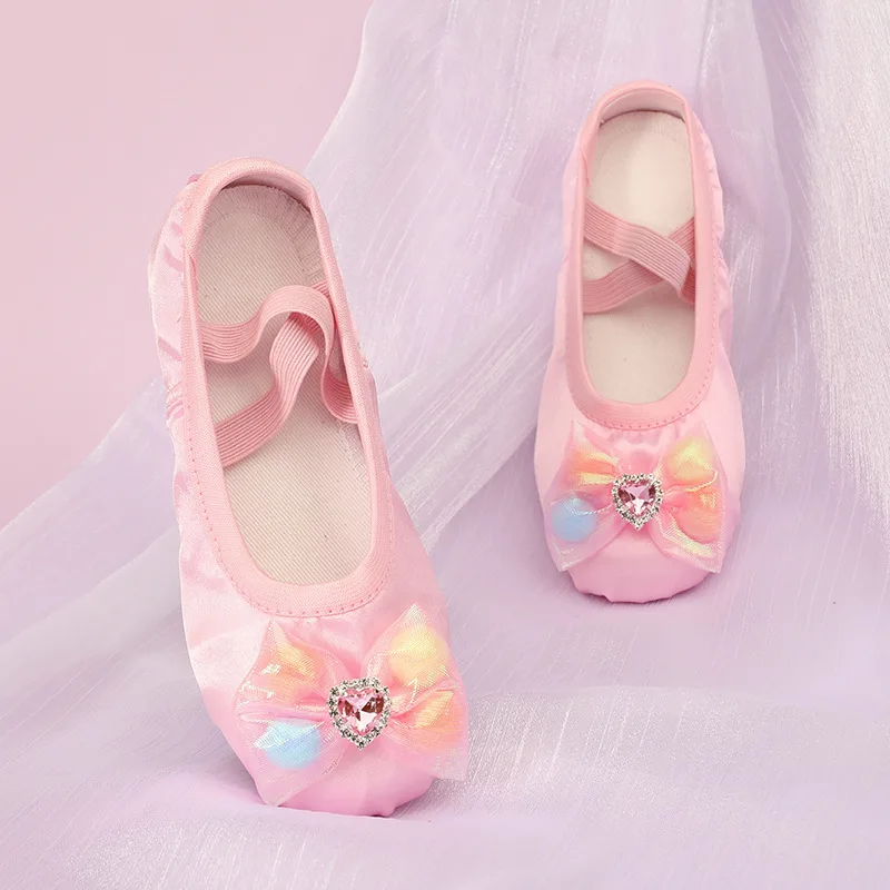 Line dance shoes ballet woman children's ballet sneaker bow heart Flat shoes female ballerinas 2024 new flat ballet shoe