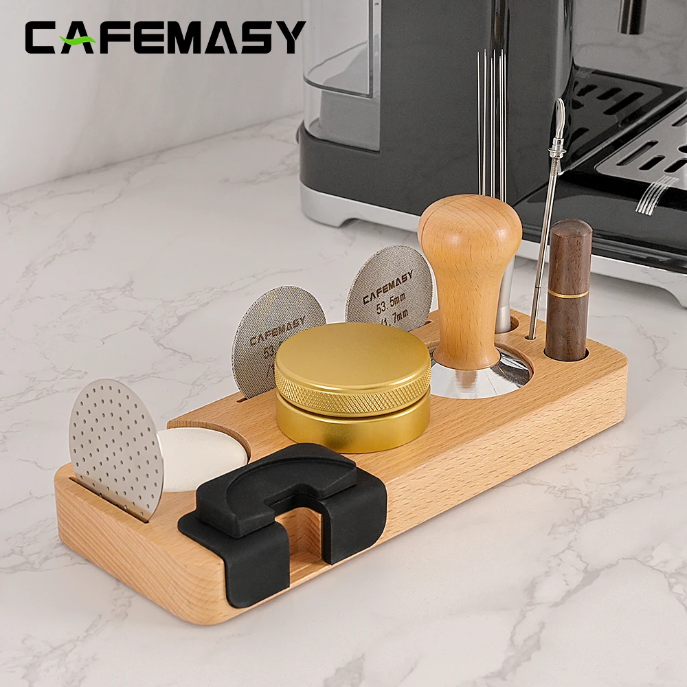 

CAFEMASY Wooden Coffee Tamping Station Universal Coffee Portafilter Holder Espresso Coffee Tamper Mat stand Coffee Accessories