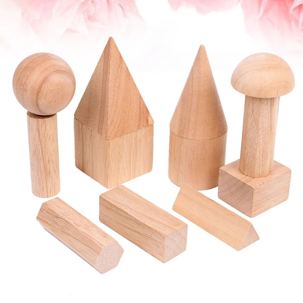 12 stücke Geometrie Bausteine Holz 3D Würfel Zylinder Rund Kegel Quader Kombination Spielzeug holz baustein