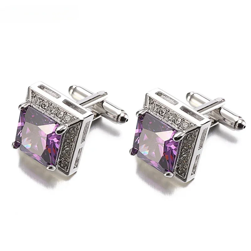 Luxury Zircon Cuff Links Men\'s Women\'s OL Style Jewelry Gifts French Shirt Semi-precious Stones Cufflink Men Wedding Accessories