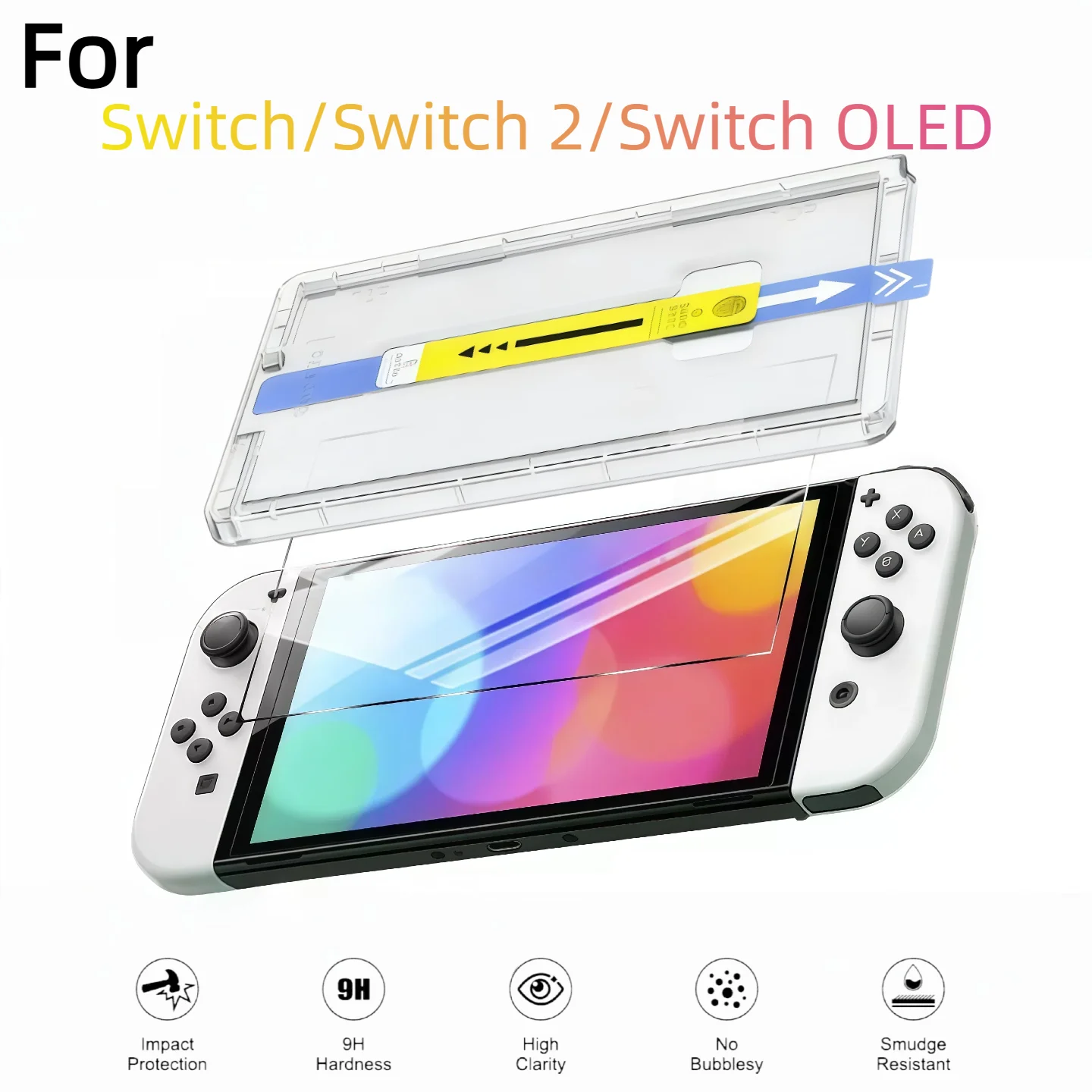 For Switch 2 OLED Tempered Glass Screen Protector 9H Hardness Anti-Scratch Bubble-Free with No Dust Alignment Kit for Console