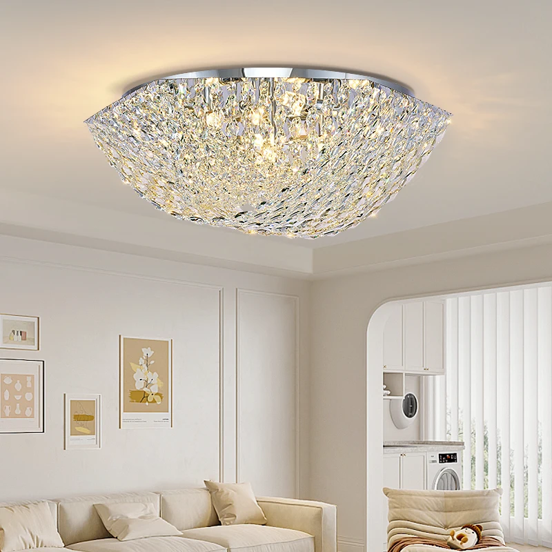K9 Crystal Flush Ceiling Light Chrome Stainless Steel Frame Luxury Decor Chandelier For Living Room Bedroom Home Lighting