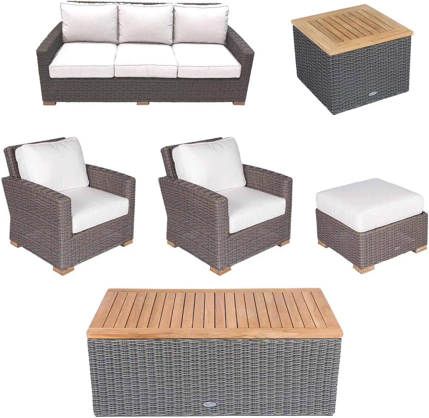 Sanibel Deep Seating 6-Piece Wicker Patio Conversation Set With Seating, Rectangular Coffee Table & Side Table (P156Wh), White