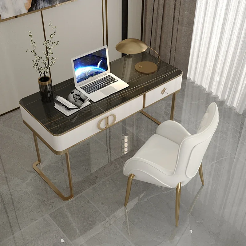 

Italian minimalist light luxury desk modern minimalist paint home study desk stainless steel slate computer desk