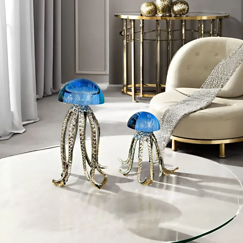 Light Luxury Crystal Jellyfish Marine Art Theme Ornaments Living Room Desktop Metal Soft Decorations