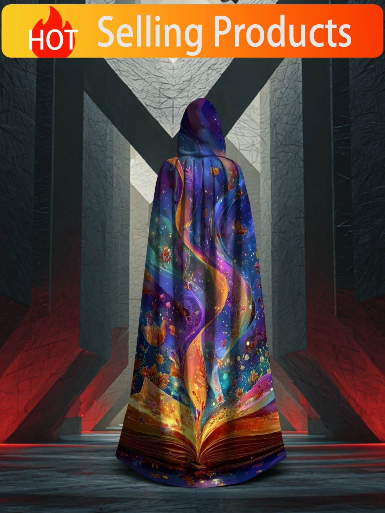 1pc 2D Flat Printed Elegant Hooded Cape Featuring a Magical Book of Dreams, Made from 100%, Perfect for All Seasons And Ideal fo