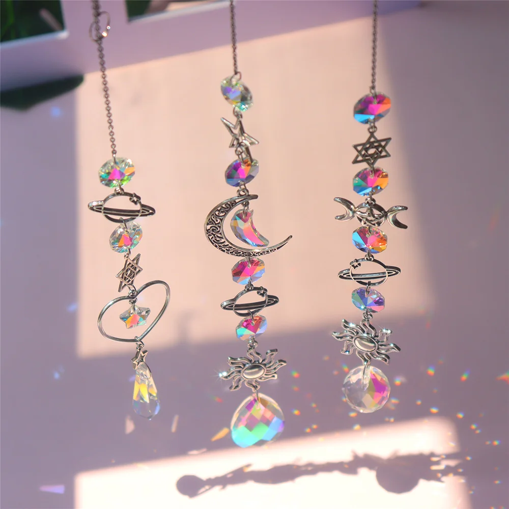 Crystal Sun Catcher For Window Hanging Suncatchers Prismas With Chain Rainbow Maker Catch Sun Glass Prisms Decor for Home Garden