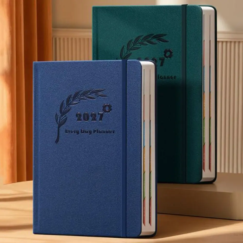 English 2027 Schedule Planner Notepad 12 Months Efficiency A5 Agenda Planning Notebook Leather Cover Thick Paper