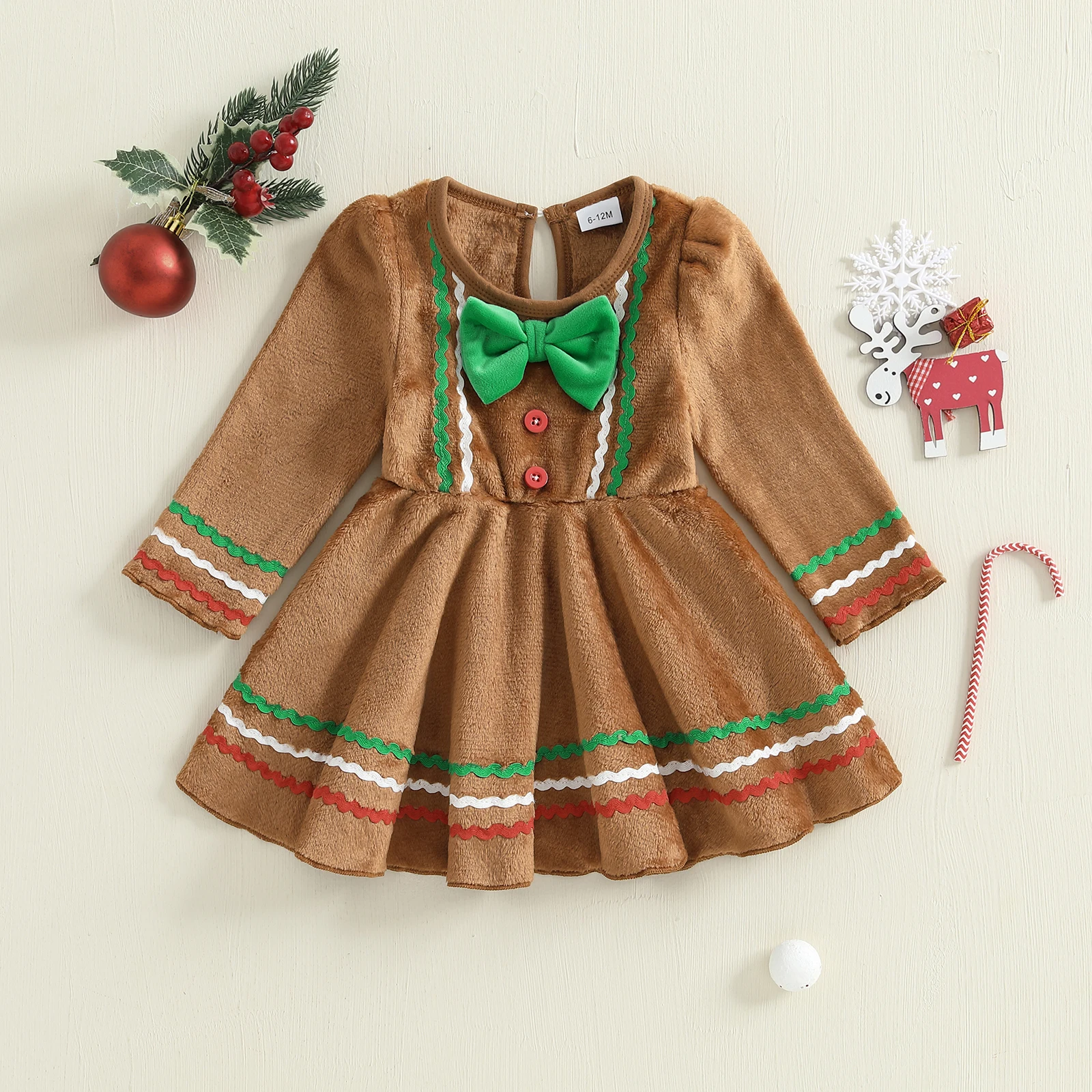 

SUNSIOM Toddler Baby Girl Christmas Dress Gingerbread Man Design Crew Neck Long Sleeve A Line Dress
