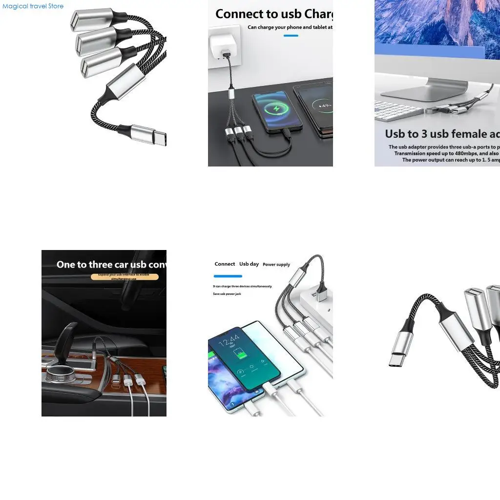 N2UB USB Type C to USB A Splitter Featuring OTG Functionality for Keyboards Mouse Cameras Efficient Charging and Data Sync