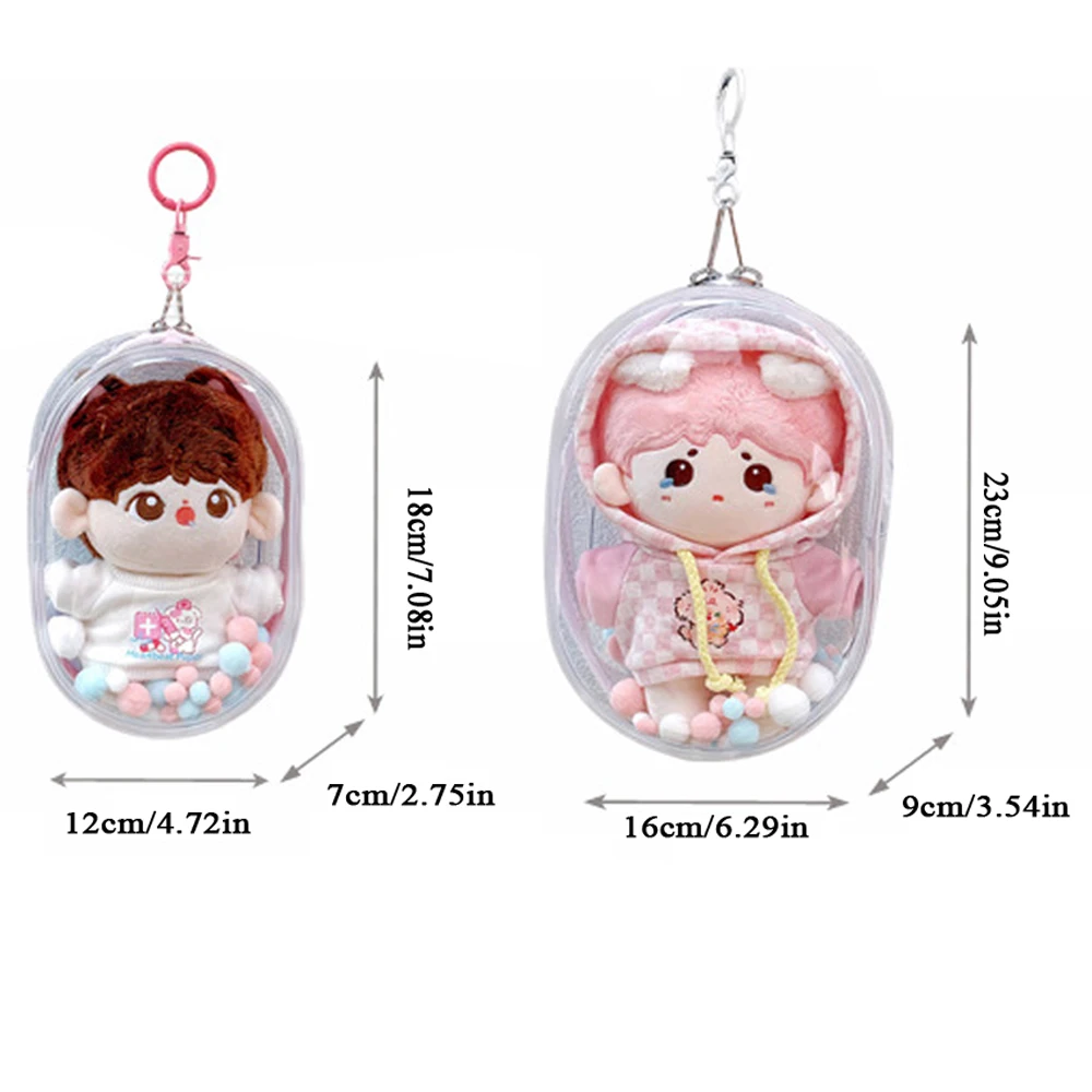 15/20 cm Plüsch Puppe Display Tasche Transparent Verdicken Baumwolle Puppe Ausflug Staubdicht Lagerung Beutel Schlüsselbund Mini Tasche Zubehör