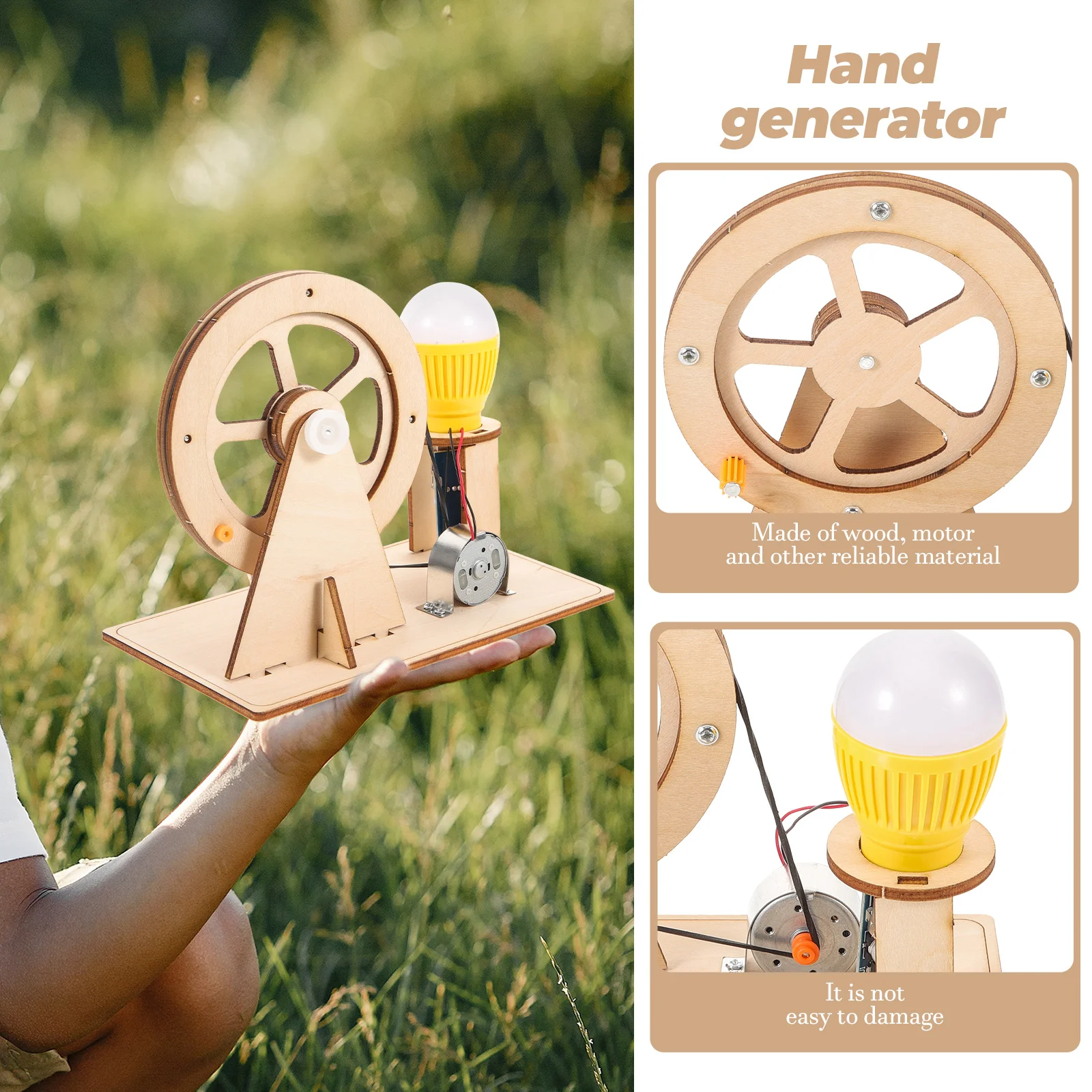 

Hand Crank Generator Kits Kids Adults DIY Science Experiment Toys Wood Material Electric Generator STEM Project Random Color