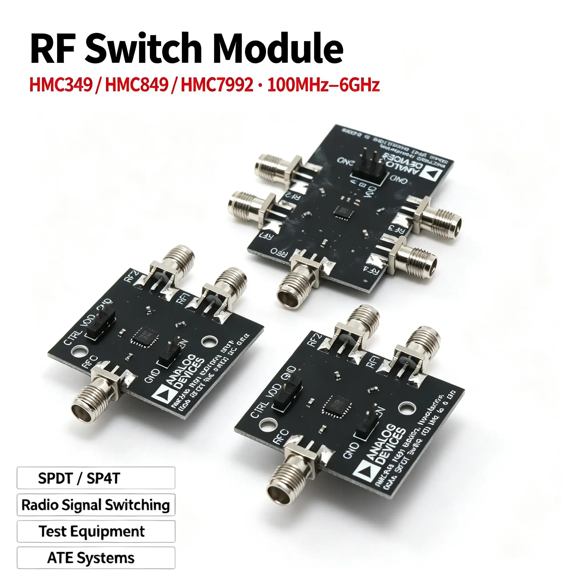 DYKB RF Switch SPDT SP4T HMC349 HMC849 HMC7992 100Mhz~6Ghz Module Radio Signal Switching Test Equipment ATE ATE Systems Board RF