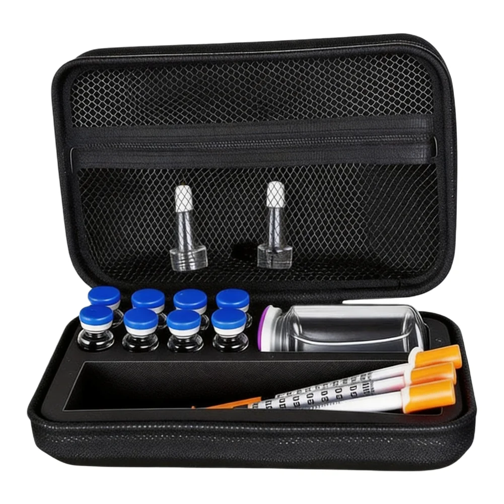 Dual Vial Peptide Storage Case for Travel Fits 3ml and 30ml Vials with Dedicated Slots for Syringes Prep Wipes EVA