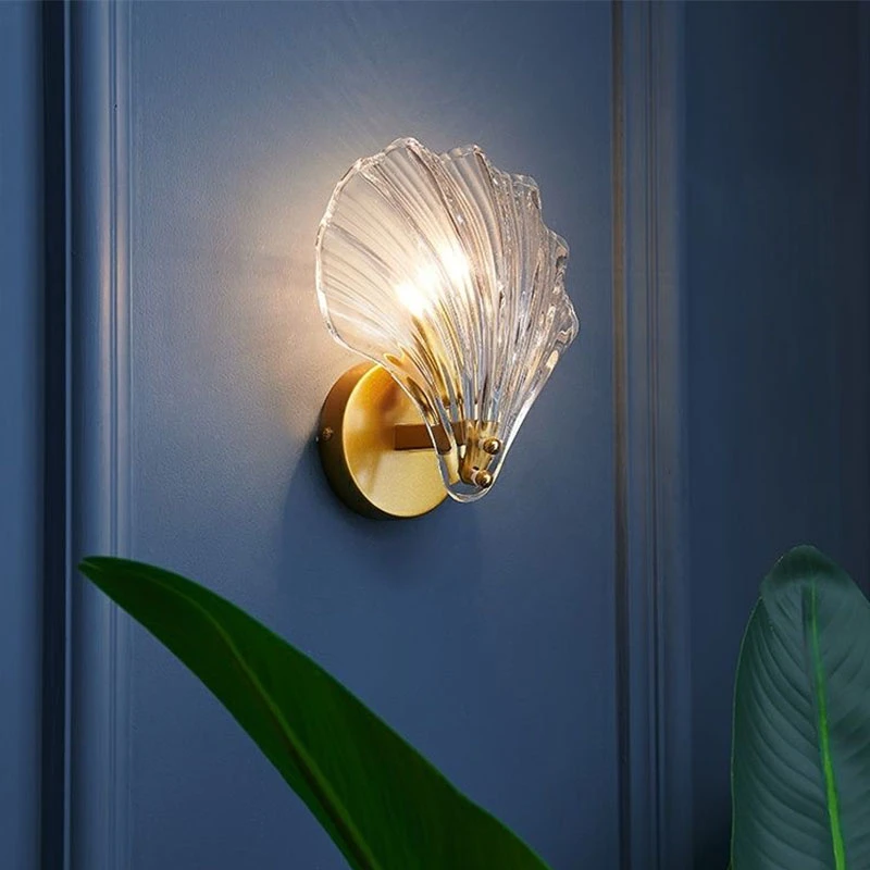 

LED Wall Light Designer Living Room Bedroom Bedside Aisle Coffee Lustre Lighting E14 Wall Sconce Lights Shell Glass Wall Lamp