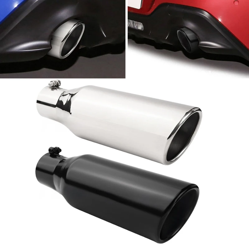 

Universal straight-row bulging tail throat 63mm black exhaust tip thicken Car Exhaust Tail Muffler Tip length 305mm mufller