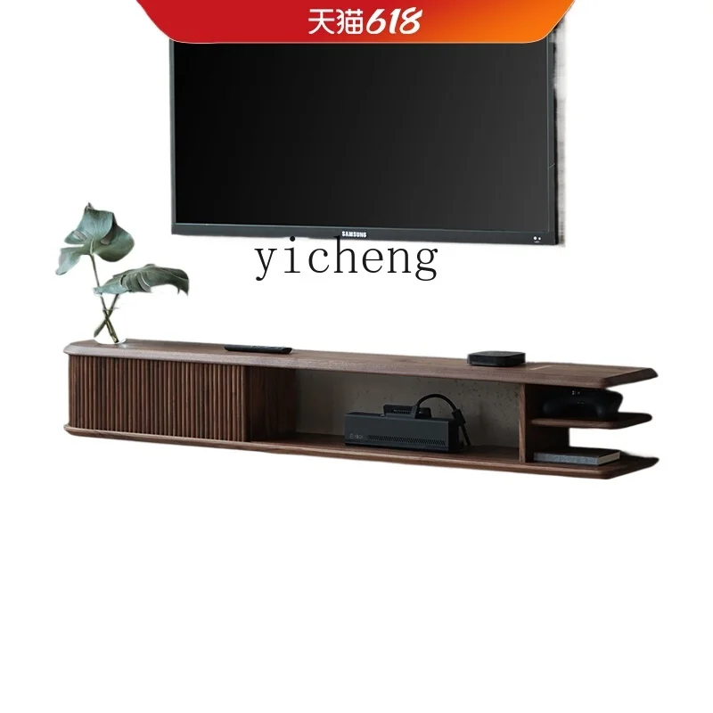 

ZF Solid Wood TV Cabinet Wall-Mounted Modern Minimalist Black Walnut Living Room Wall Hanging Wall Cupboard