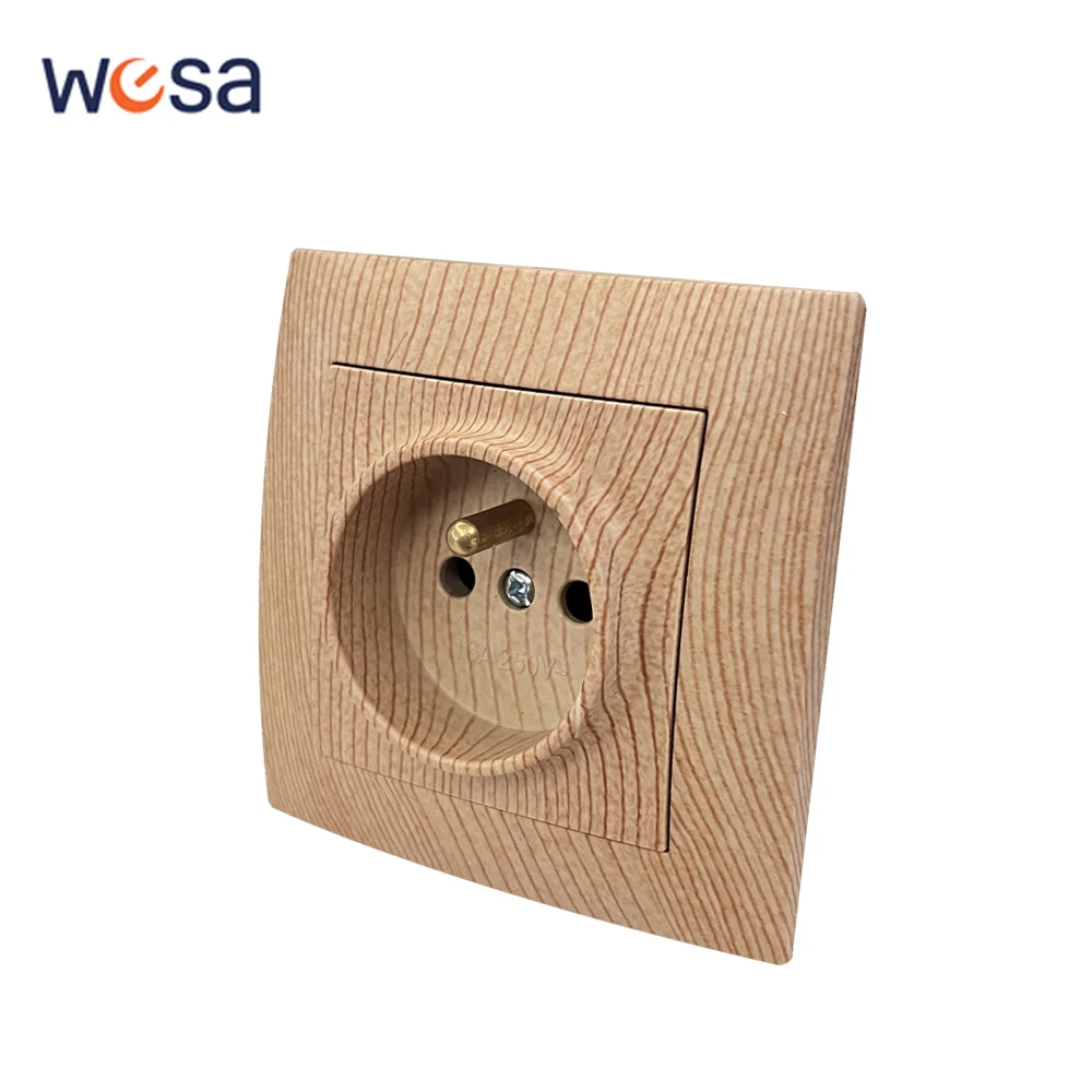 

WESA Wood Power Socket France Standard Electrical Outlet Standard Ground Wall Socket Embedded Plug Flame Retardant Plastic Panel