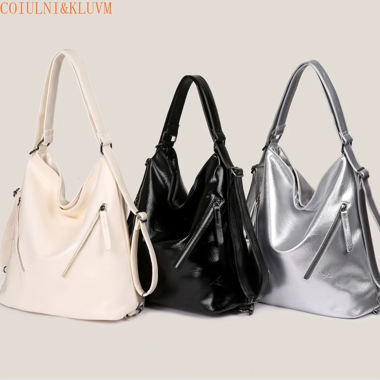 【COIULNI&KLUVM】Autumn and winter niche multi-function tote bag 2024 new shoulder bag zipper handbag soft leather backpack women