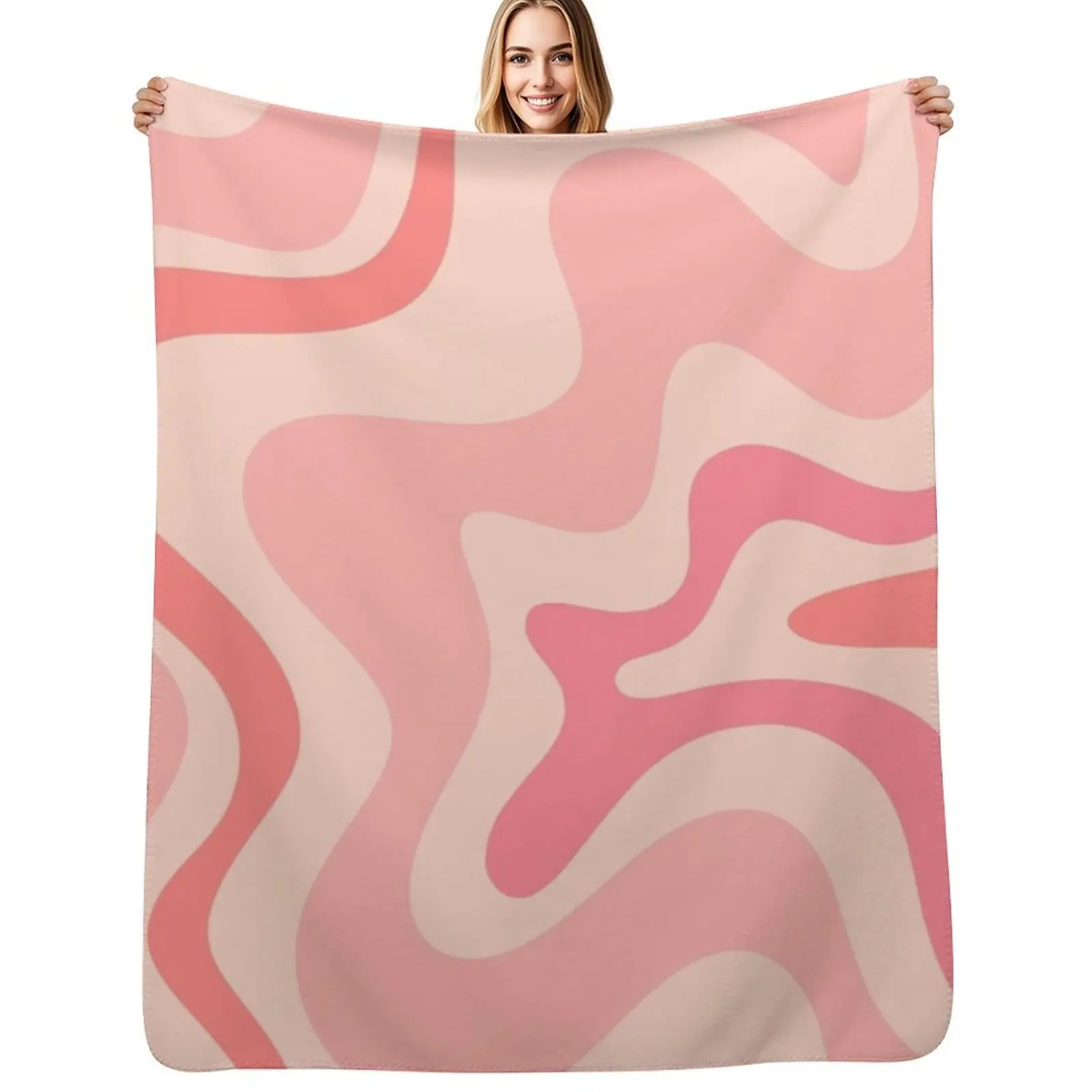 

Liquid Swirl Retro Contemporary Abstract in Soft Blush Pink Throw Blanket Personalized Gift Travel Camping Giant Sofa Blankets