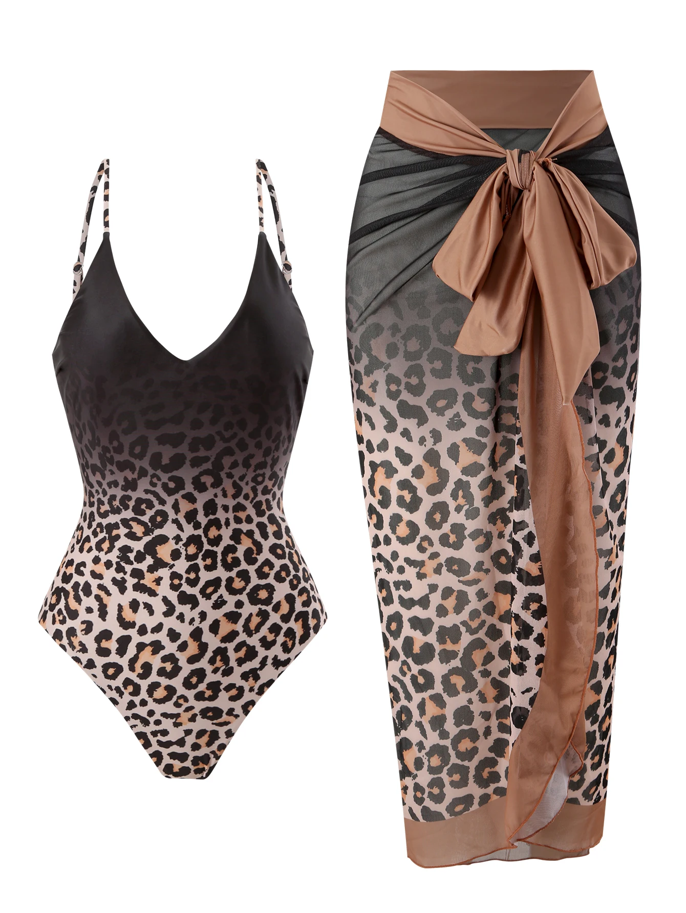 

Summer Leopard Print Digital Print Retro Elegant One-Piece Women's Swimsuit Gauze Skirt 2-Piece Swimsuit