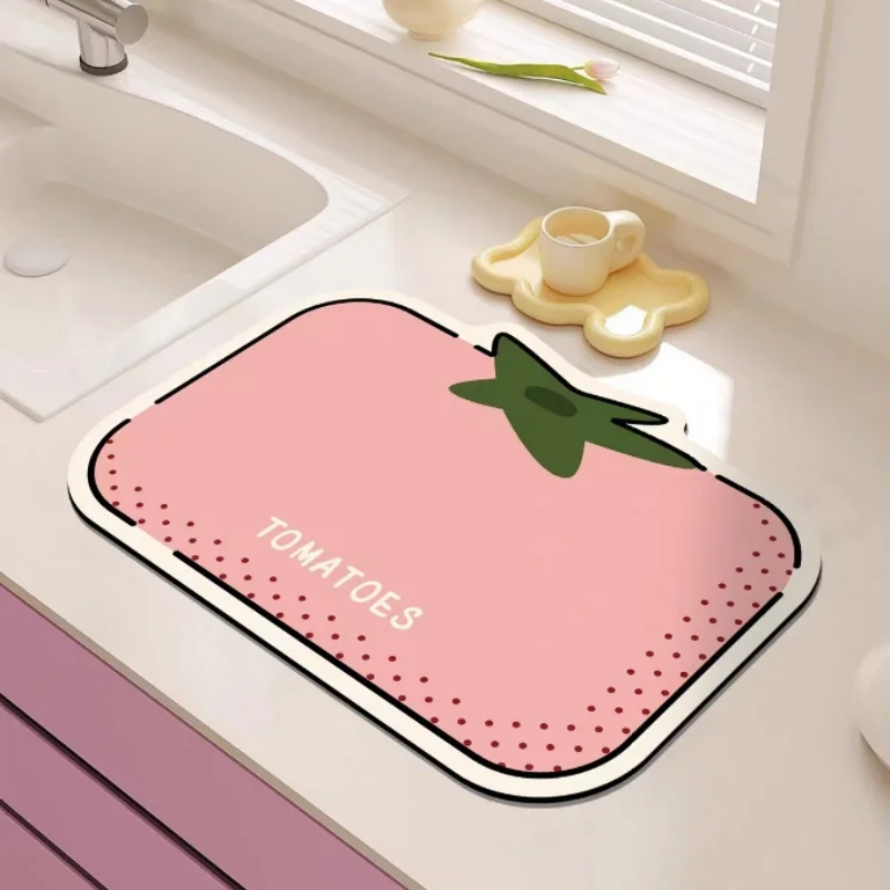 Korean Style Fruit Pattern 30x40cm Kitchen Drain Mat Absorbent Countertop Mat Coffee Machine Insulation Table Mat