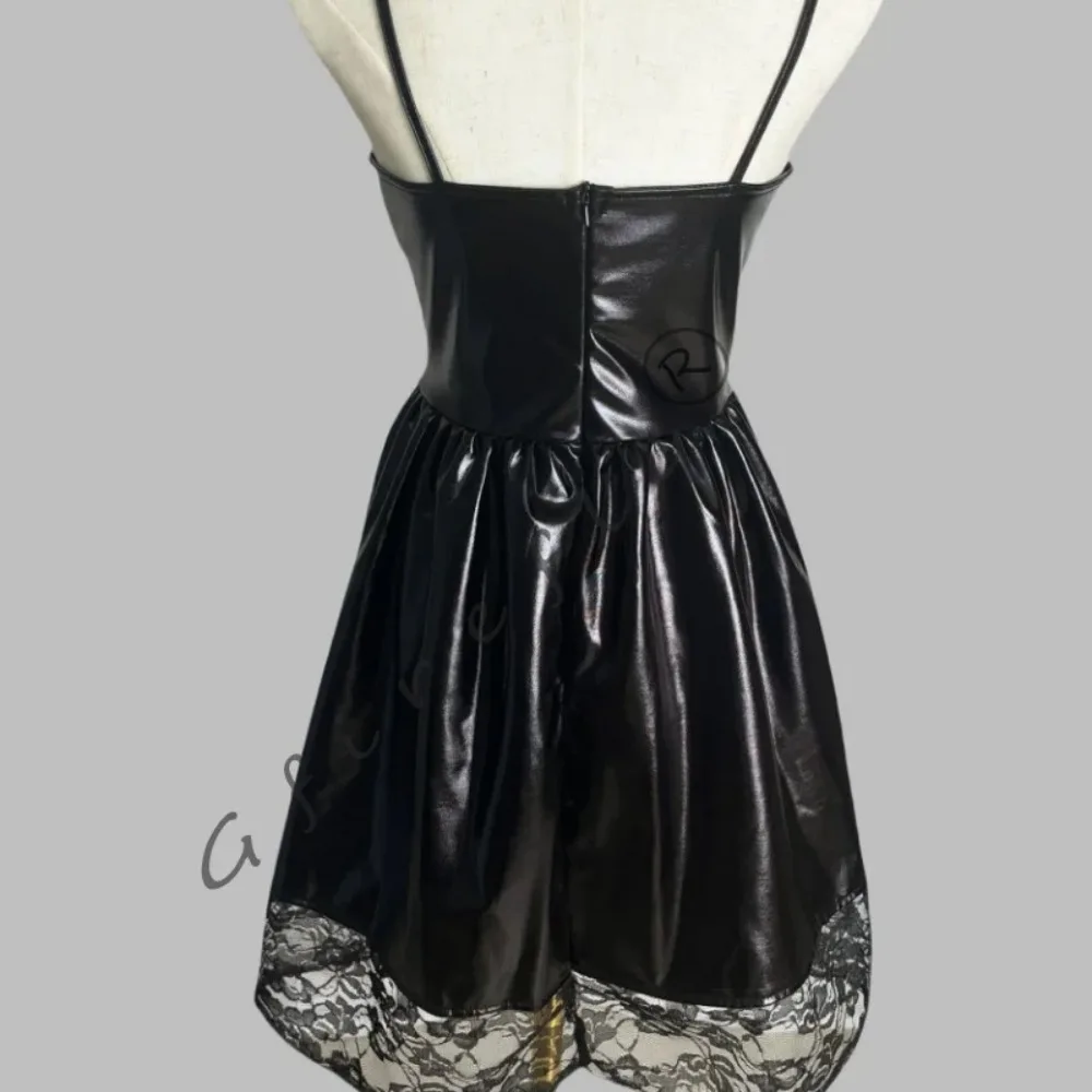 ミサ天音デスノートコスプレ衣装模造革セクシーなドレスネックレスレース袖ストッキング女性制服アニメ衣装