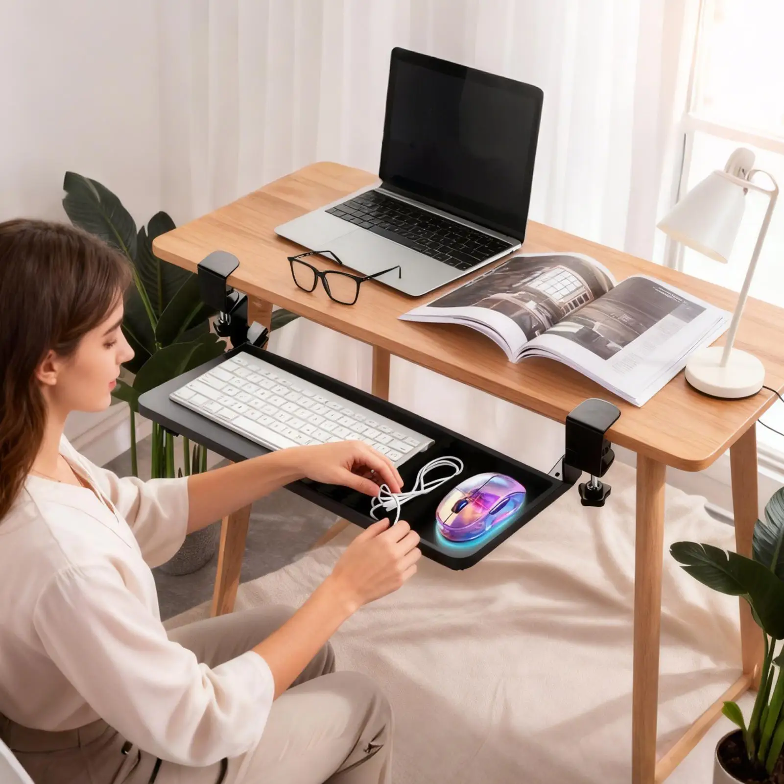 Keyboard Slide Rails Rotatable Keyboard Tray Rail Phone Mount Slider For Office Table Home Dorm Study Room PC Laptop