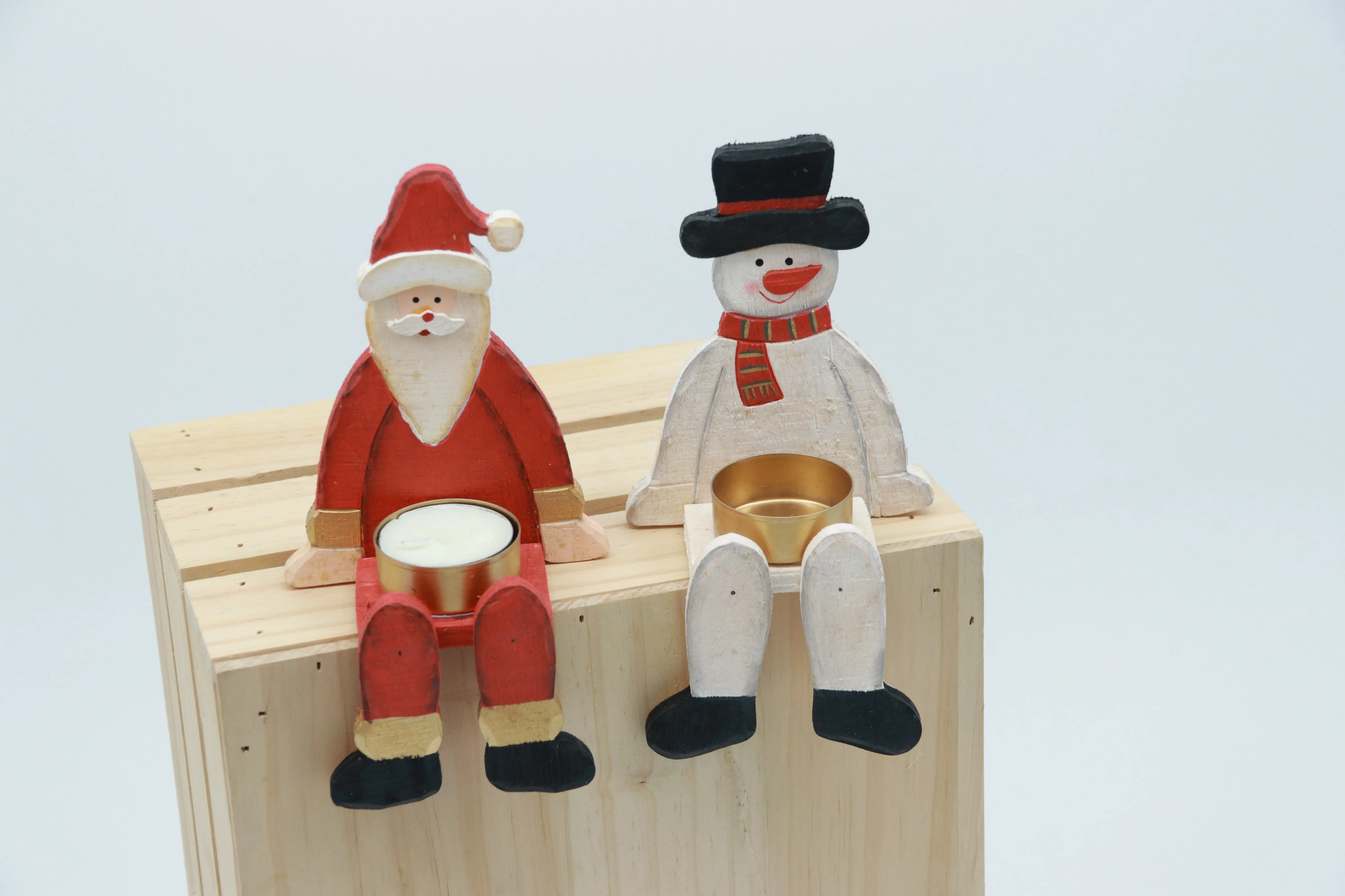 2 peças de suporte de tealight de madeira de Papai Noel e boneco de neve – adicione um brilho festivo para a decoração de Natal