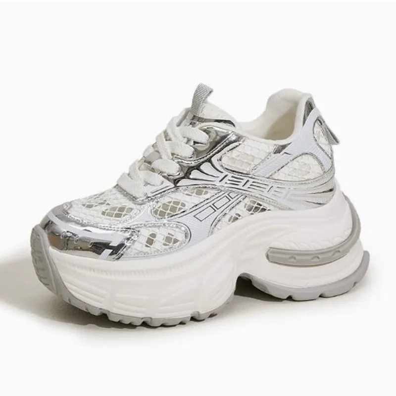 Chaussures rehaussantes à semelle épaisse de 9 cm pour femme, nouvelle collection automne, rehausseuses et amincissantes, en maille respirante, pour le sport et les loisirs