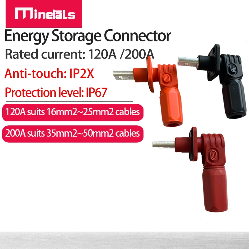 Connecteur de stockage d\'énergie de batterie 120A 200A, Terminal à prise rapide ignifuge, étanche IP67, connecteur d\'alimentation à coude simple