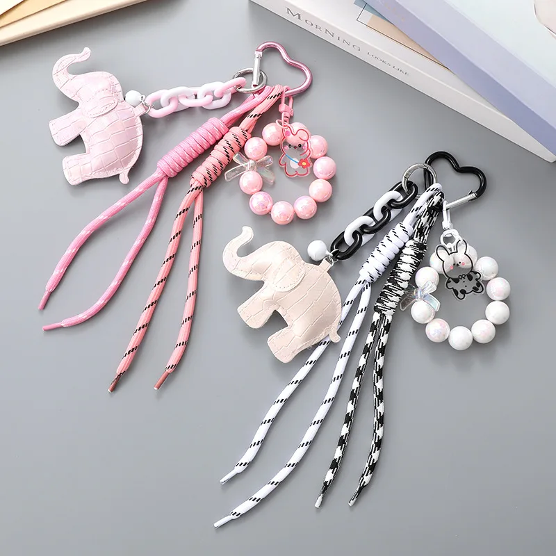 Knitted Rope Keychain Fashion Bag Pendant Cartoon Doll Elephant Key Chain Keyring Girls Mobile Phone Backpack Decor Ornament