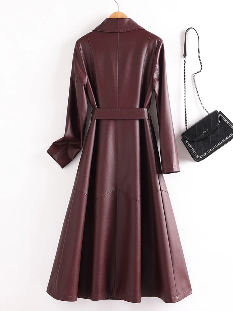 Cappotto in Vera Pelle di Pecora da Donna, Lunghezza Media Sopra il Ginocchio, Vestibilità Slim, Stile Coreano, Antivento