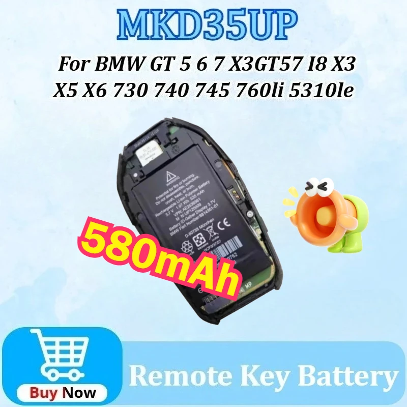 

MKD35UP 3.7V 580mAh Remote Key Battery for BMW GT 5 6 7 X3GT57 I8 X3 X5 X6 730 740 745 760li 5310le 1ICP3/37/57 9442976 6814351