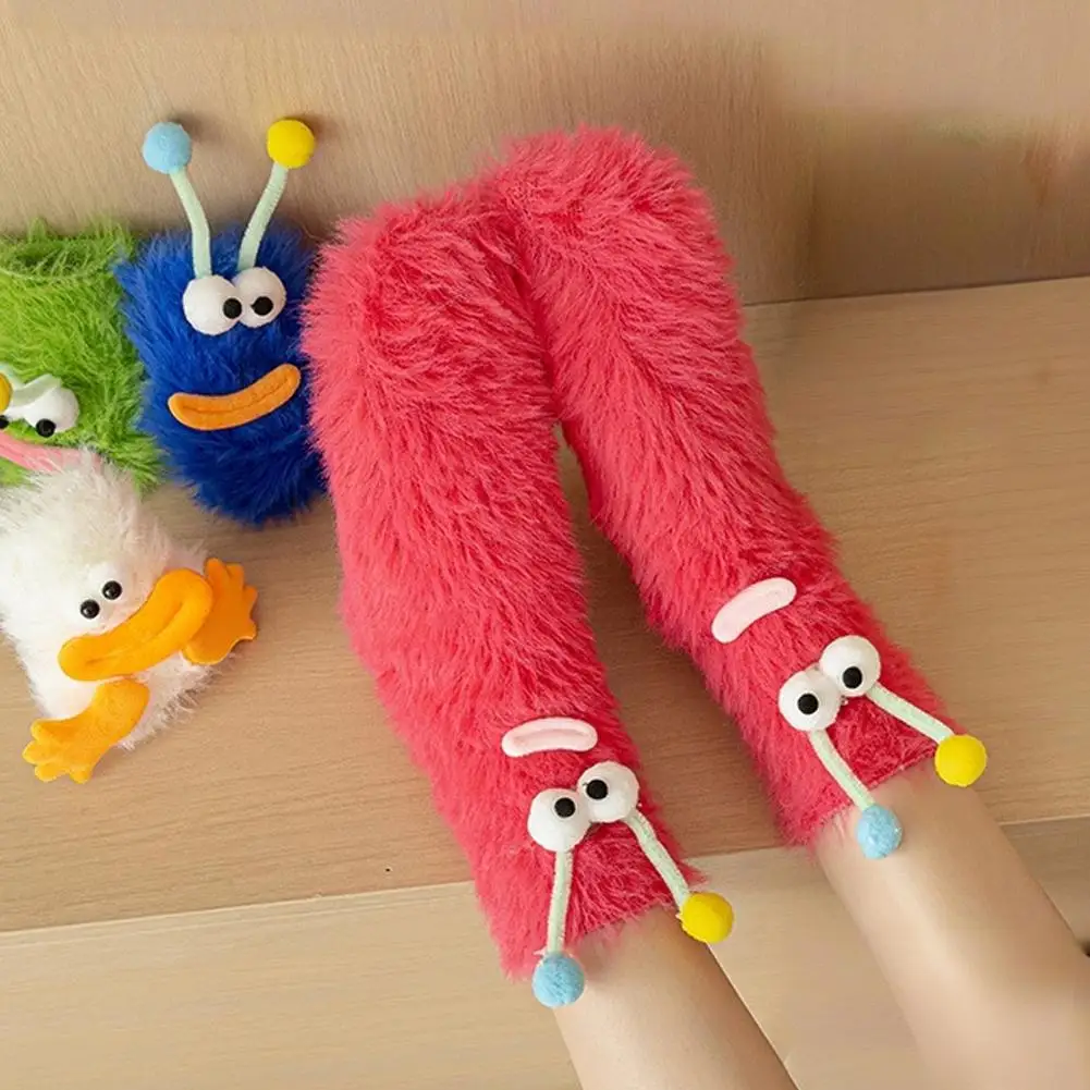 Cute Ugly Big Eye Funny Fleece Floor Socks Coral Velvet Thickened Warm Plush Socks Floor Sleeping Socks Coldproof Fluffy Socks view 2