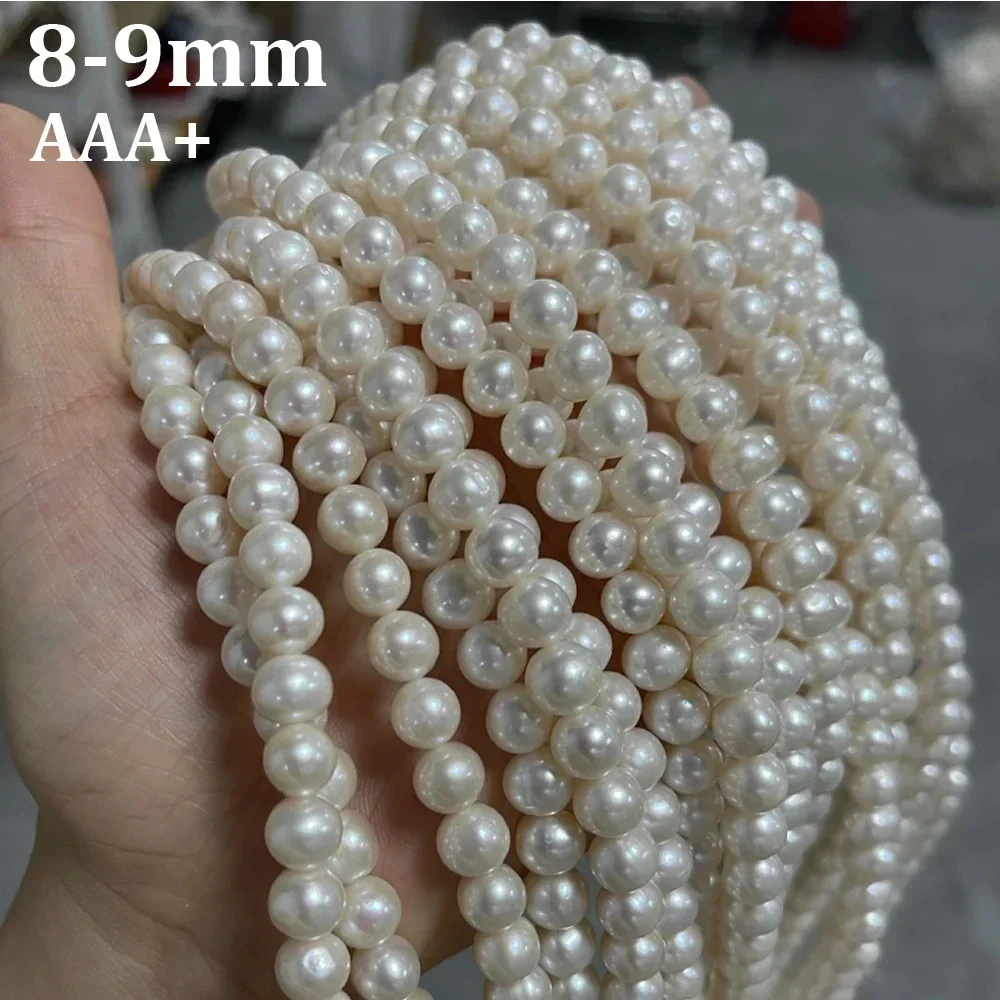 

8-9mm AAA+ Natural Freshwater white Pearl Beads Round Ladies Christmas Gift For Jewelry Making DIY Bracelet Necklace Accessories