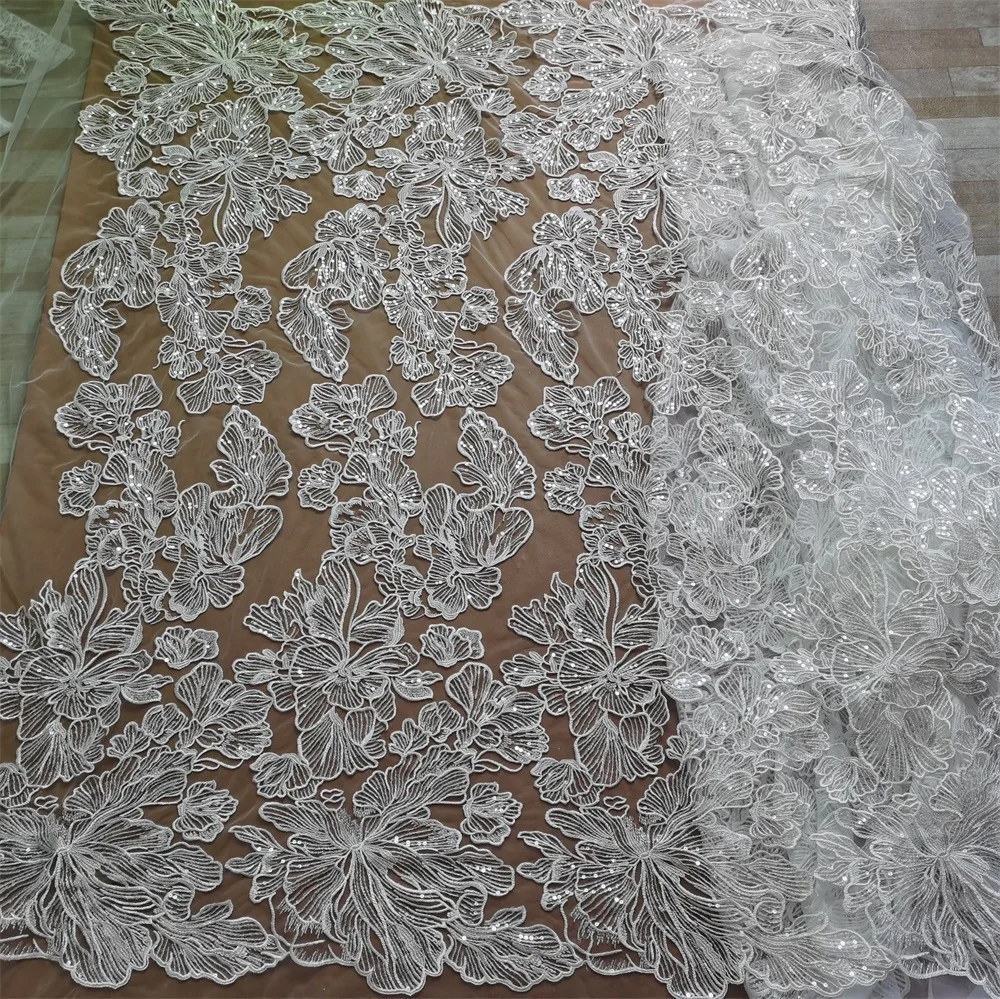 1 yard Off White Sequins Lace Fabric Clear Sequins Wedding Dress Sewing Gown Accessories DIY Material