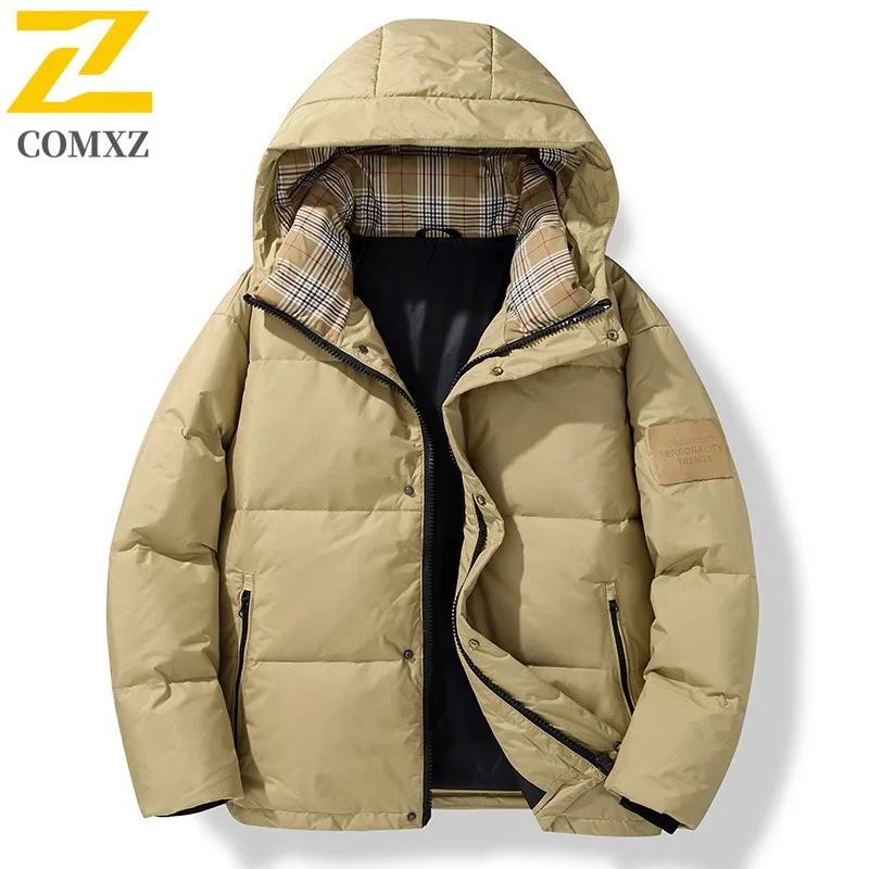 

COMXZ зимний толстый пуховик, мужской новый легкий водонепроницаемый пуховик со съемной подкладкой, мужские повседневные теплые пальто с капюшоном 2025