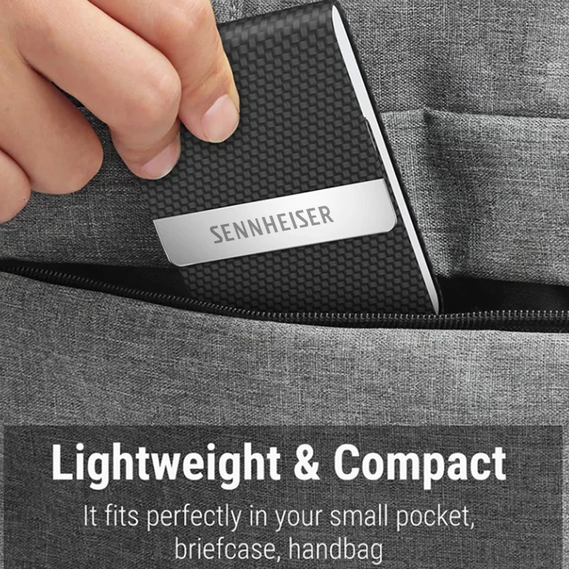 

Business Card Holder Woven Pattern & Stainless Steel Business Card Case For Men Women Slim Name Cards Holder Magnetic Closure