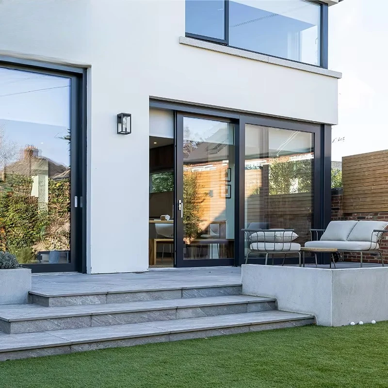 Black Aluminum Alloy Sliding Door, Double Glazed, Waterproof, Energy-Efficient, Home Decor