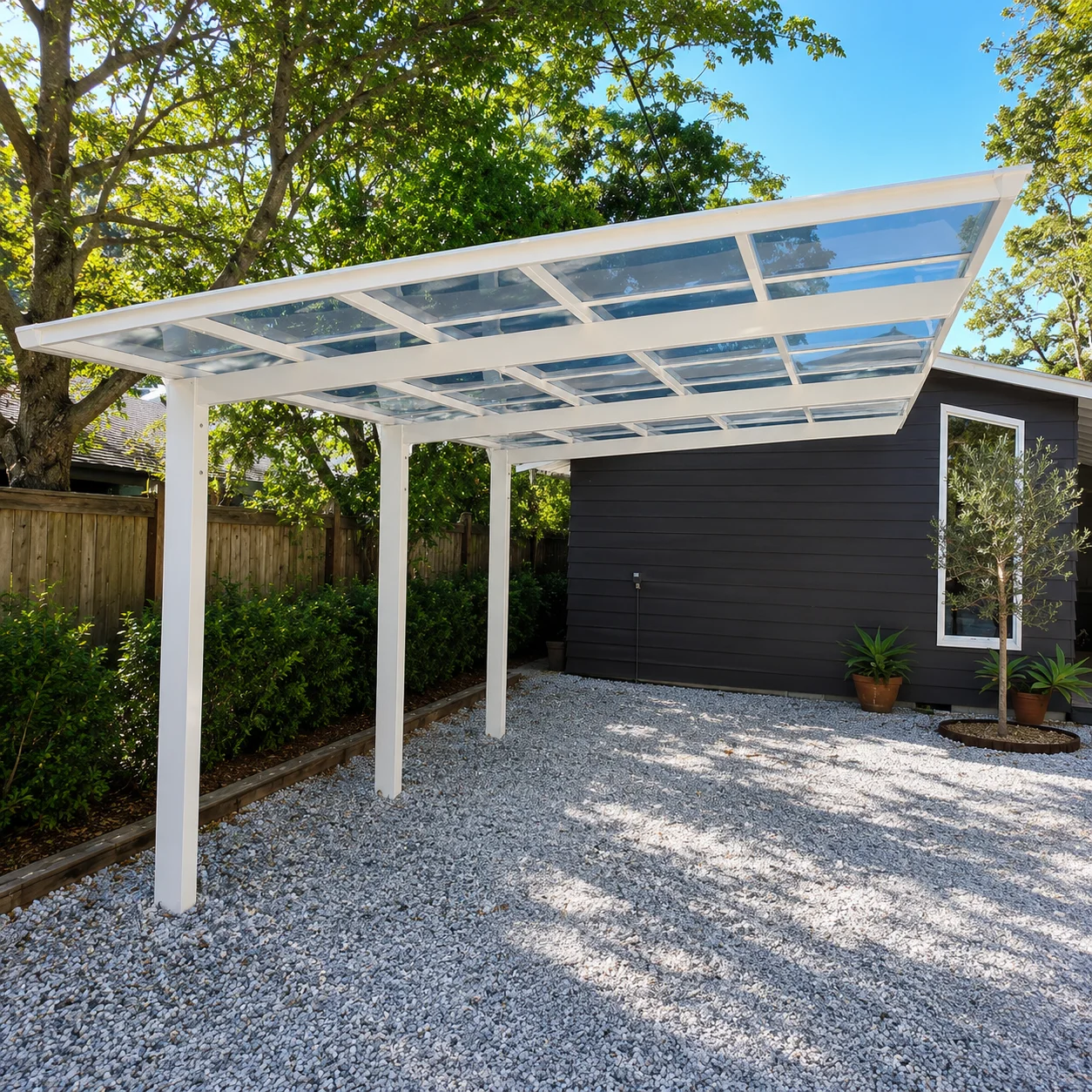 European Style Sloped Aluminium Carport Anti-fade Coating Roof Commercial Project Parking Canopy For Self-built House Villa