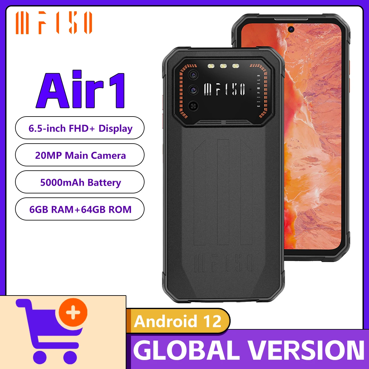 IIIF150 Air1 6.5 ''FHD + هاتف متين IP68 & IP69K 6GB + 64GB ثماني النواة الهاتف المحمول 20MP كاميرا أندرويد 12 OS 5000mAh الهاتف الذكي NFC