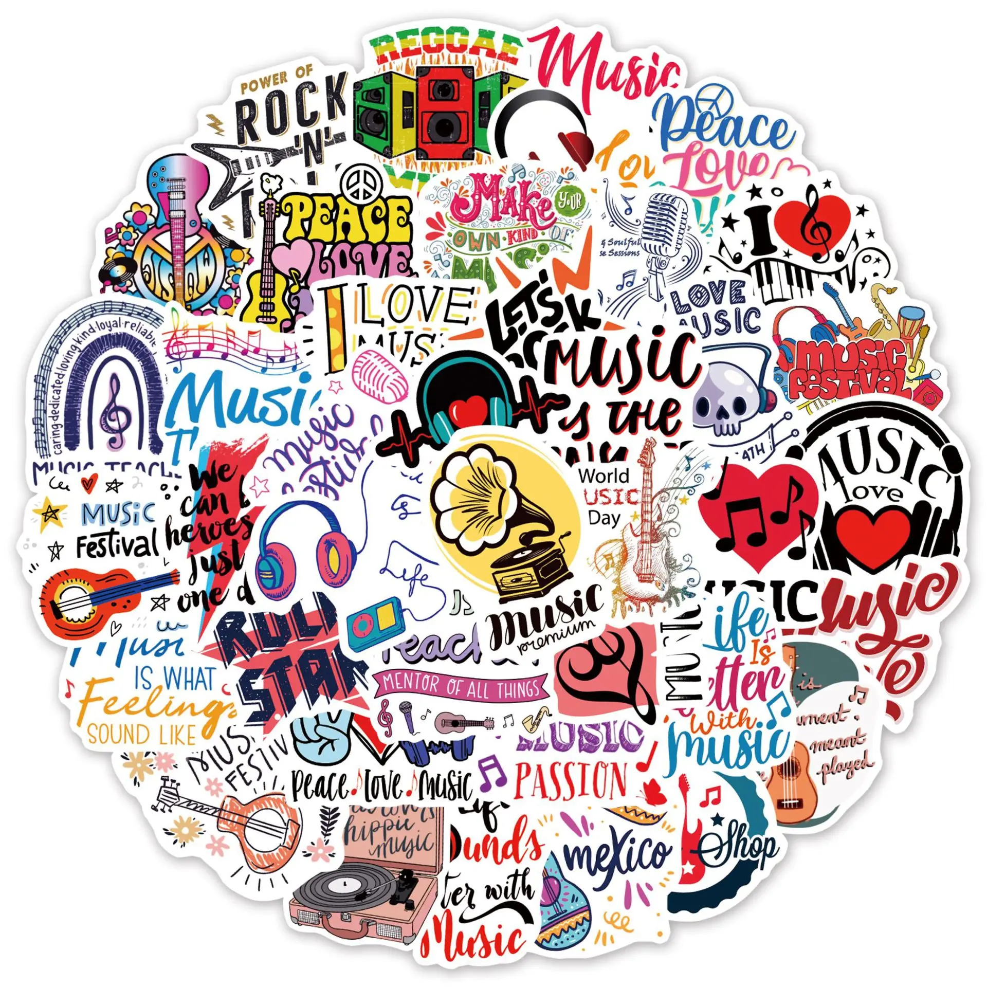 50/30/10 Pcs Fresh Style Music Graffiti Text Waterproof Stickers for Luggage, Guitars, Phone Cases & Water Bottles