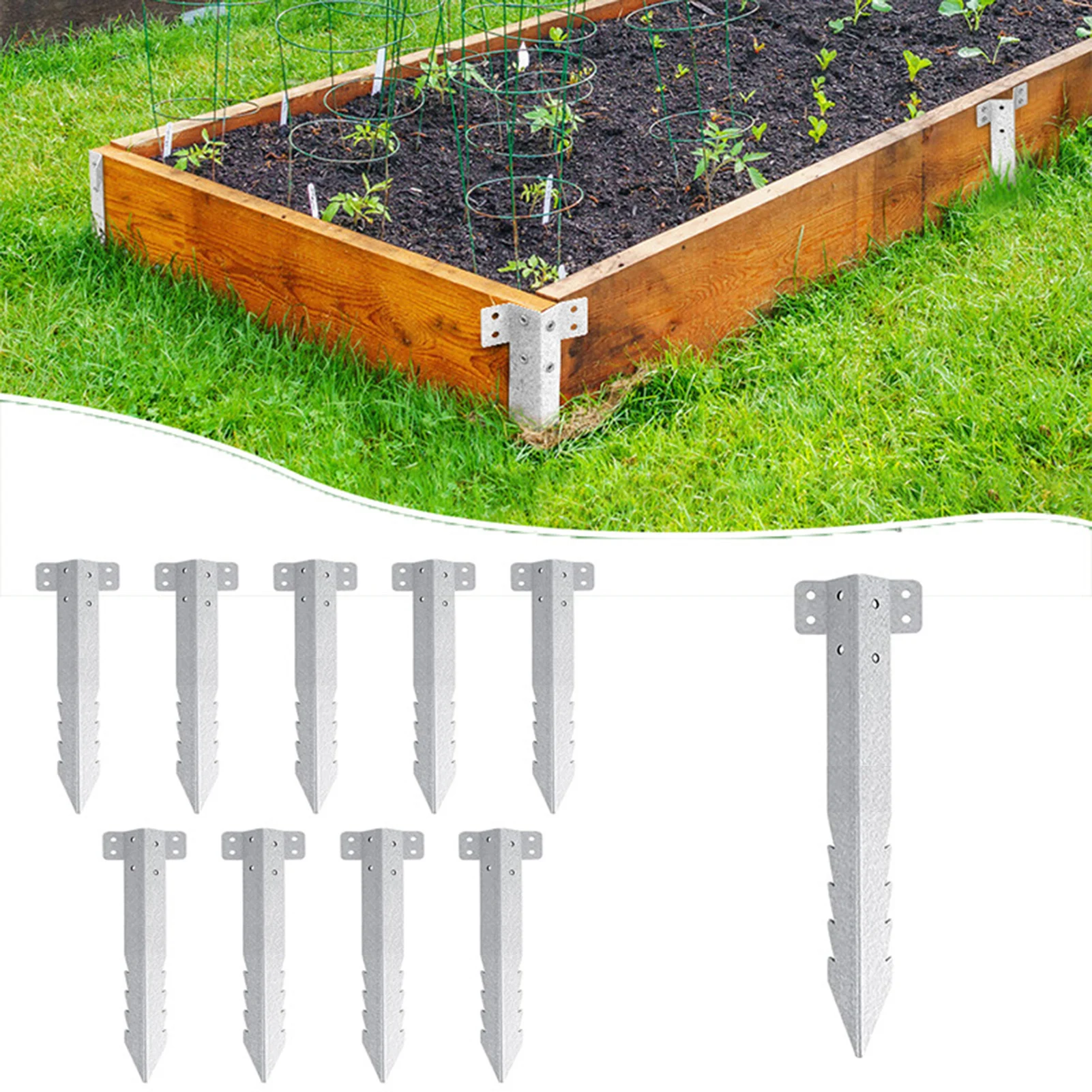 10Pcs Railway Sleeper Brackets Heavy Metal Retaining Stakes for Garden Raised Beds Fence Posts Timber Edging Durable Support