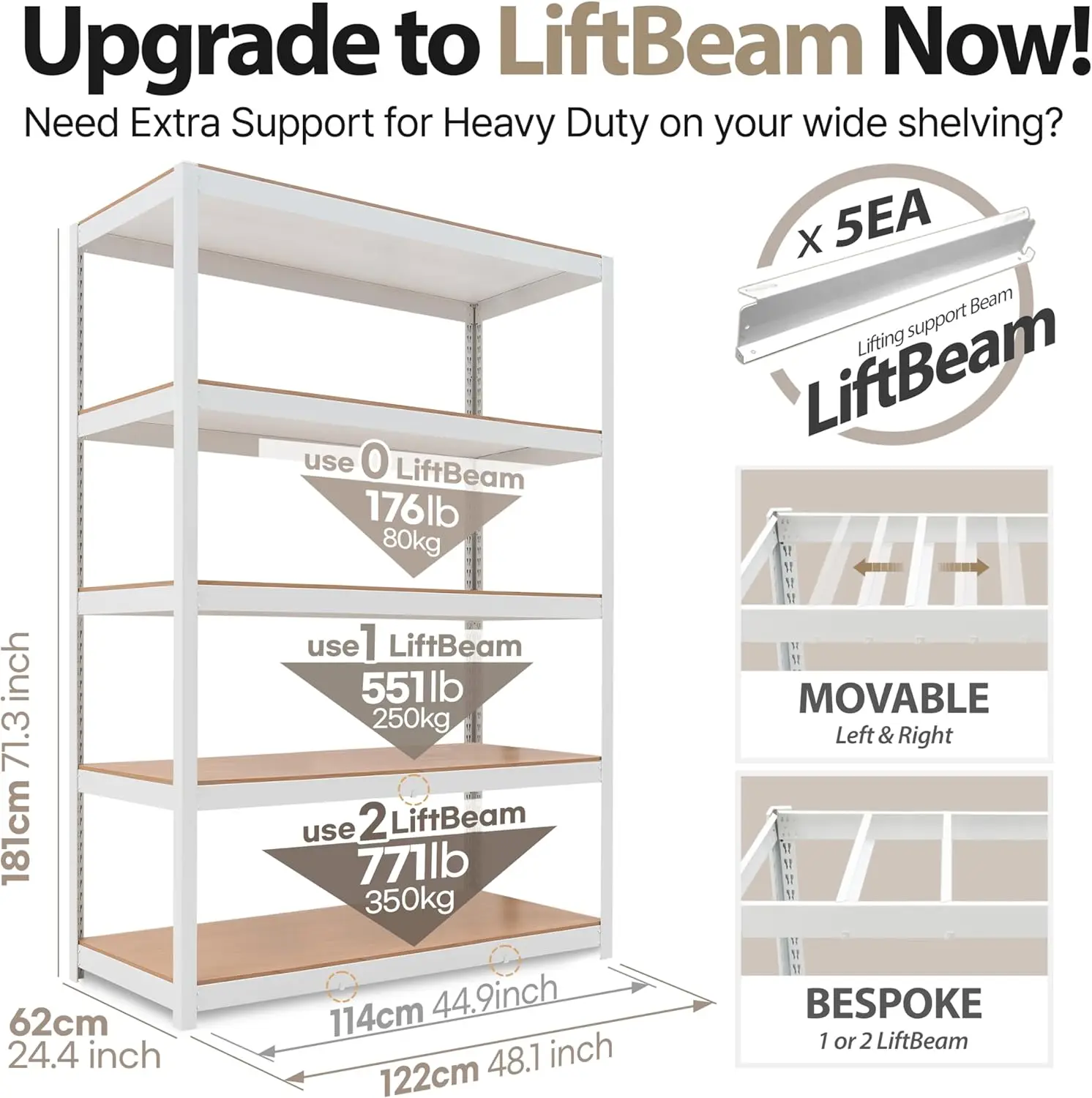 House Z-Beam White Boltless Heavy Duty Garage Storage Shelving Adjustable 5-Tier Metal Shelves Laminated Shelf Industrial