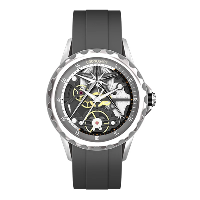

CRONUSART Men Automatic Watch 41mm Vintage Mechanical Wristwatch Luminous Sapphire Mirror Hollow Out Dial