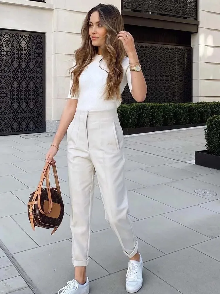 Willshela 2023 Pencil Women Pants High Waist Pants for Women With Seam Detail Streetwear Woman Ankle Trousers Autumn Office Pant