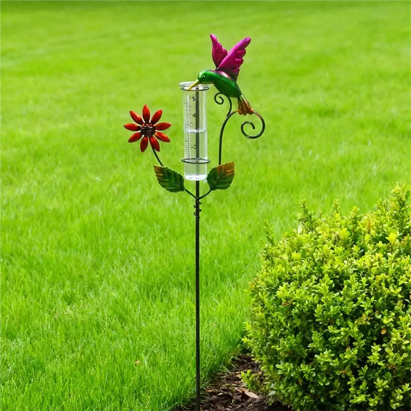 【LAST CHANCE】Rain Gauge Outdoor Hummingbird, Metal With Stake 6 Inch For Garden, Lawn Fence, Patio Measure