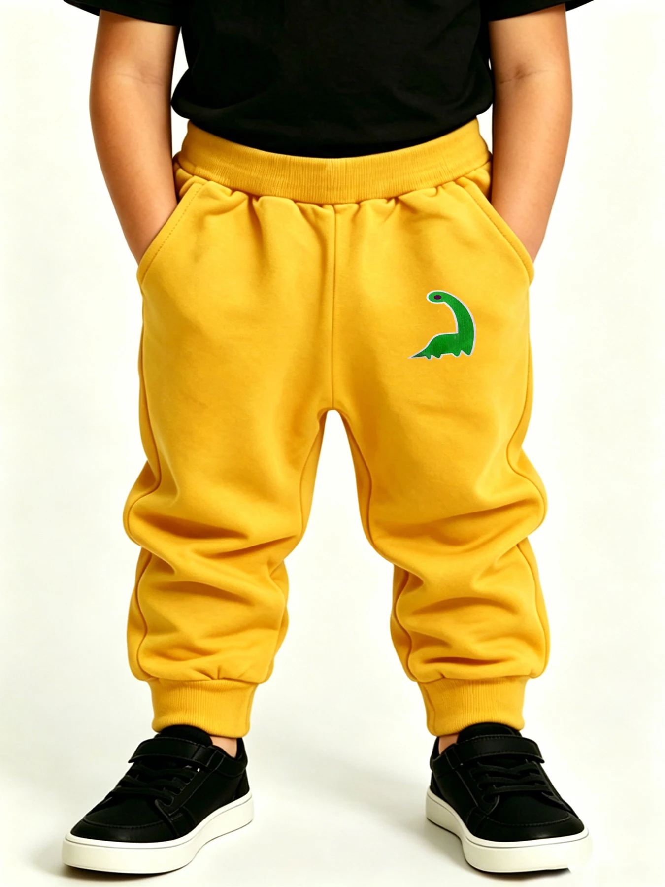 Yellow Color Boy's Dinosaur Print Sweatpants Soft Comfortable Kids Sports Jogging Pants Casual Children's Trousers Daily Wear
